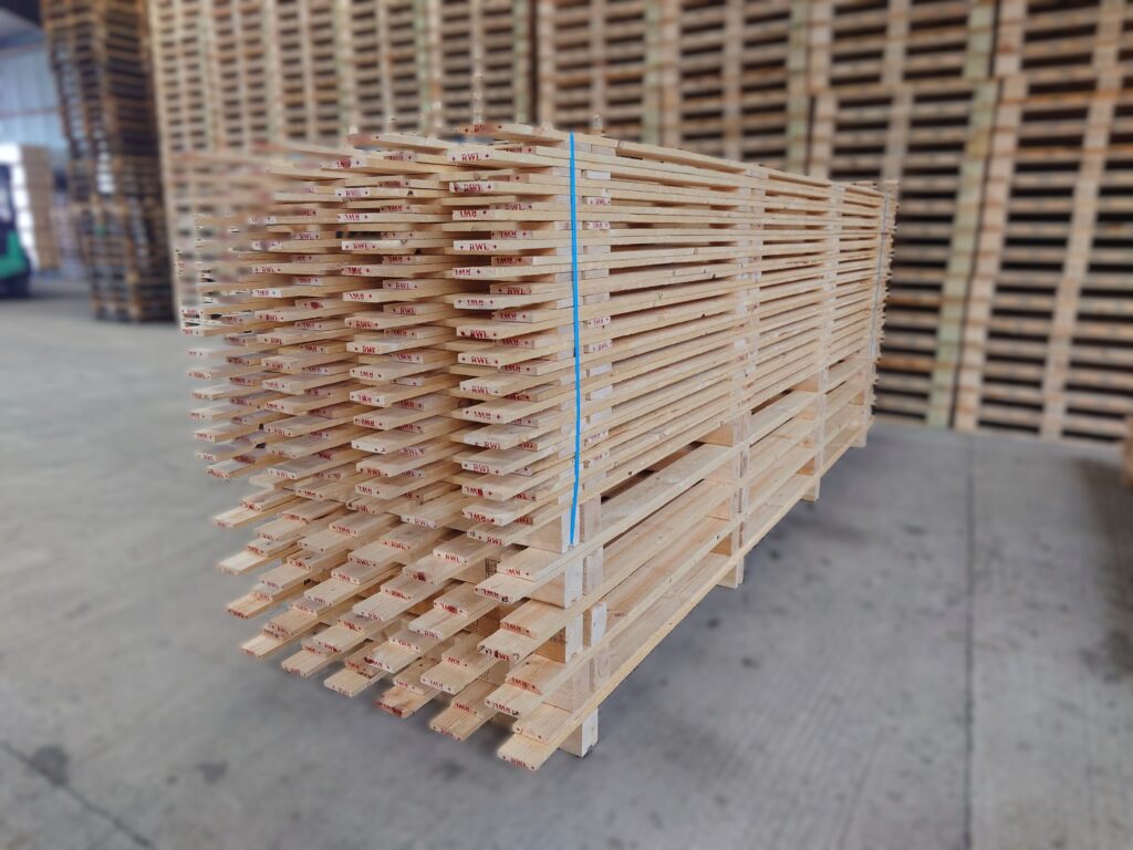 Long bespoke pallets stood on edge