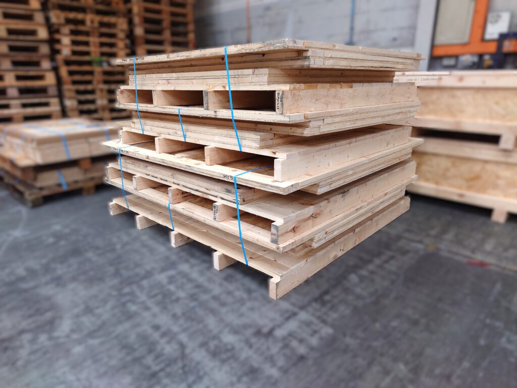 Bespoke wooden pallets strapped for dispatch