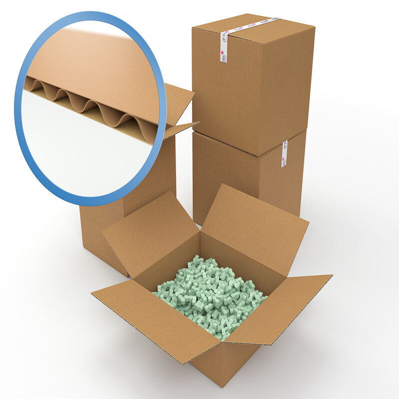 Corrugated cardboard boxes with loose fill packaging